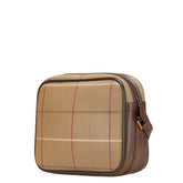 バーバリー チェック ショルダーバッグ カーキ ブラウン キャンバス レザー レディース BURBERRY 【中古】